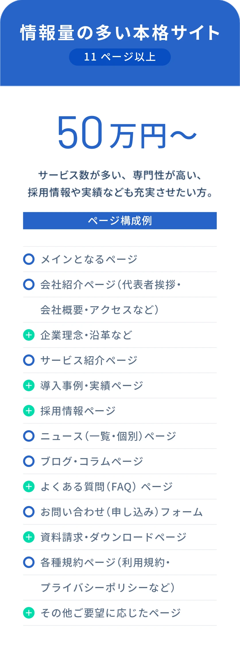 情報量の多い本格サイトプラン 11ページ以上 50万円〜